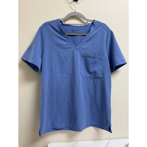 Figs Technical Collection Scrub Top Women’s Large Blue V-Neck Pocket Nursing Med - Picture 1 of 5